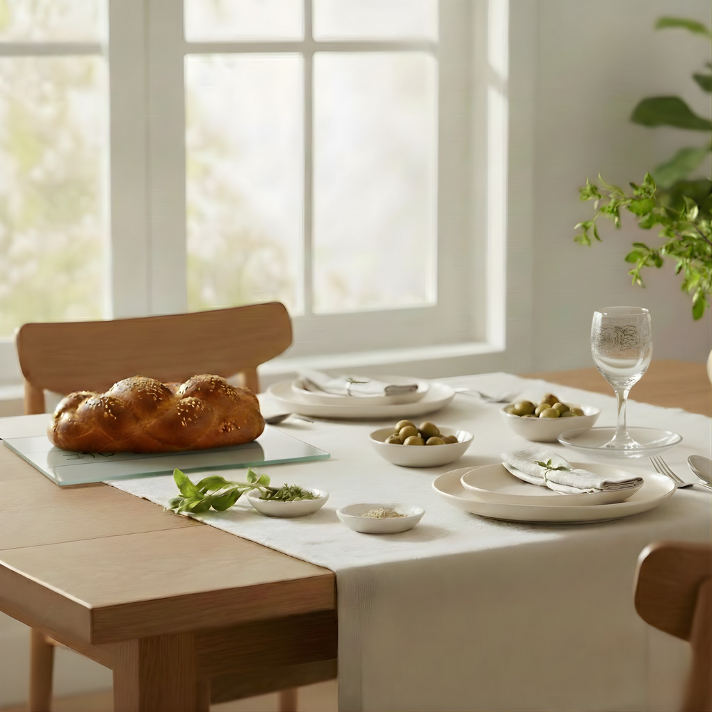 Handmade tempered glass challah tray | Modern and luxurious design for Shabbat and holidays | Silver Spark