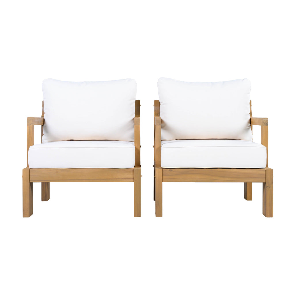 Outdoor Club Chair Set Acacia Wood Beige Cushions Set of 2