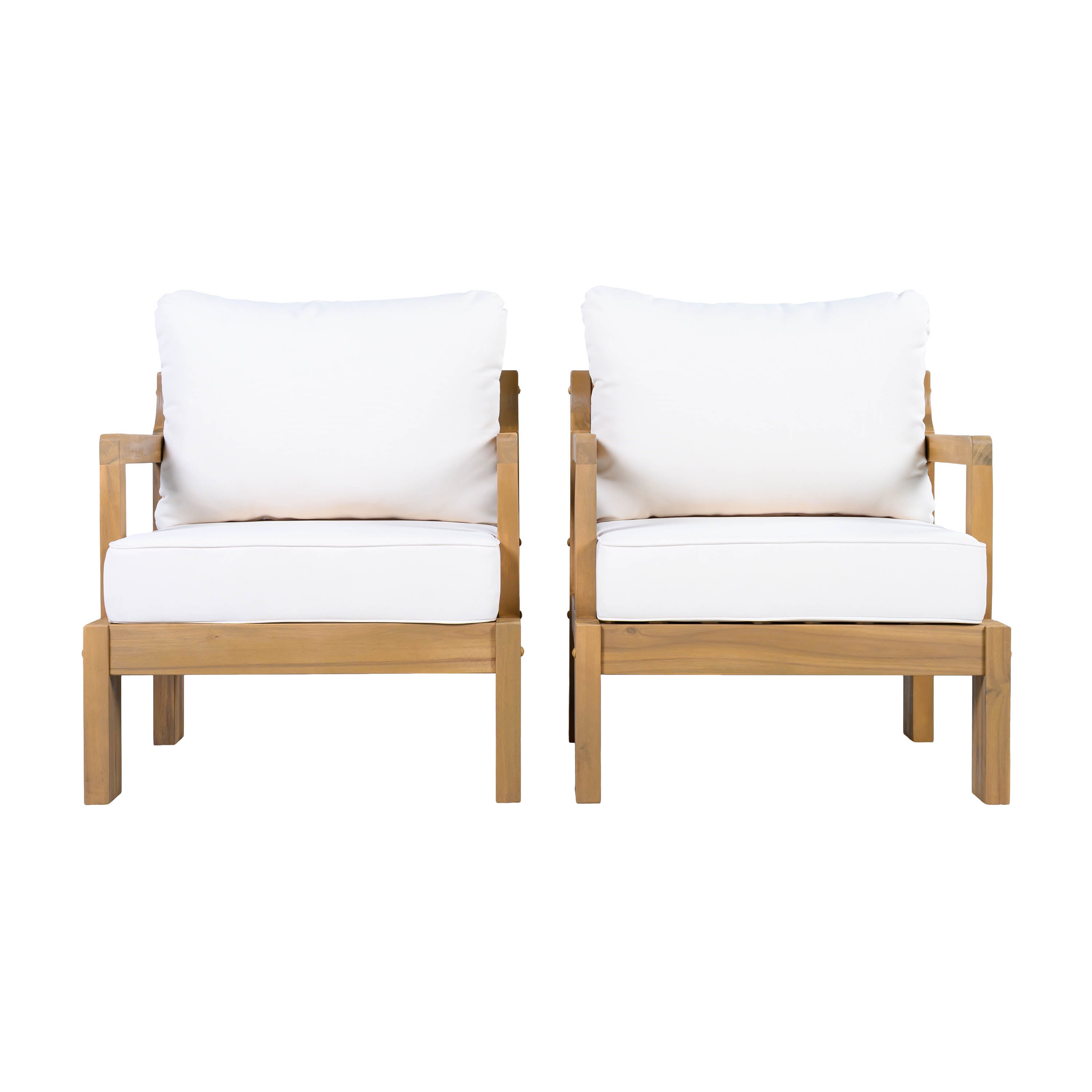 Outdoor Club Chair Set Acacia Wood Beige Cushions Set of 2