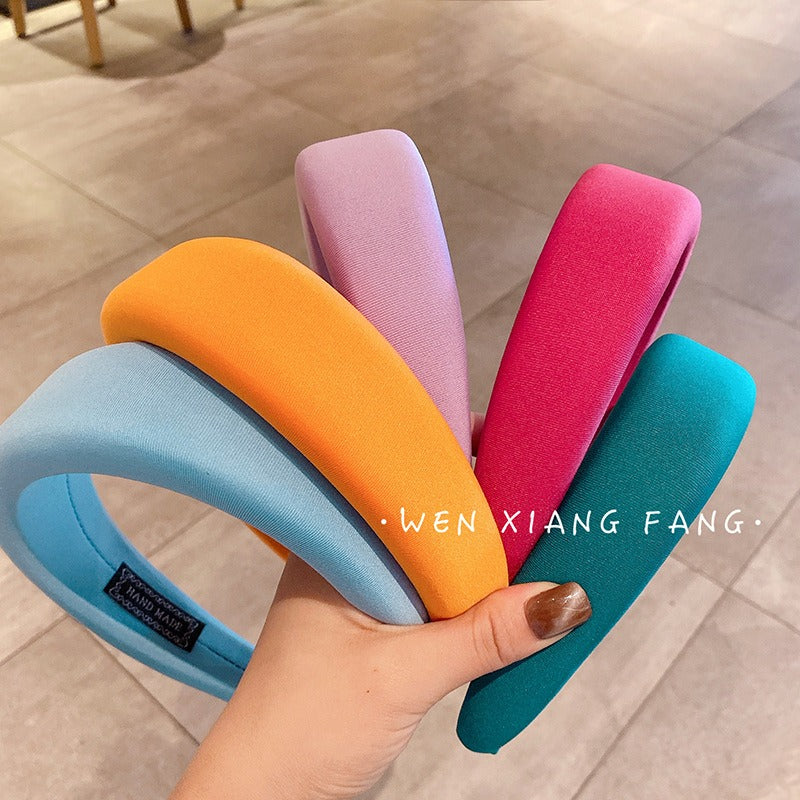 Candy colored thick sponge hair hoop for women's solid color wide edged and minimalist headband