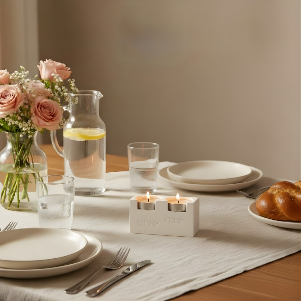 Shabbat Candle Set with Tray & Blessing – Urban Shabbat Series