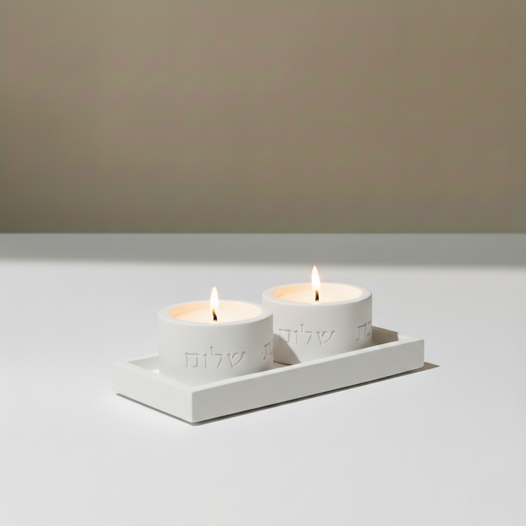Shabbat Candle Holders Set with Concrete Tray – Pure Line Series