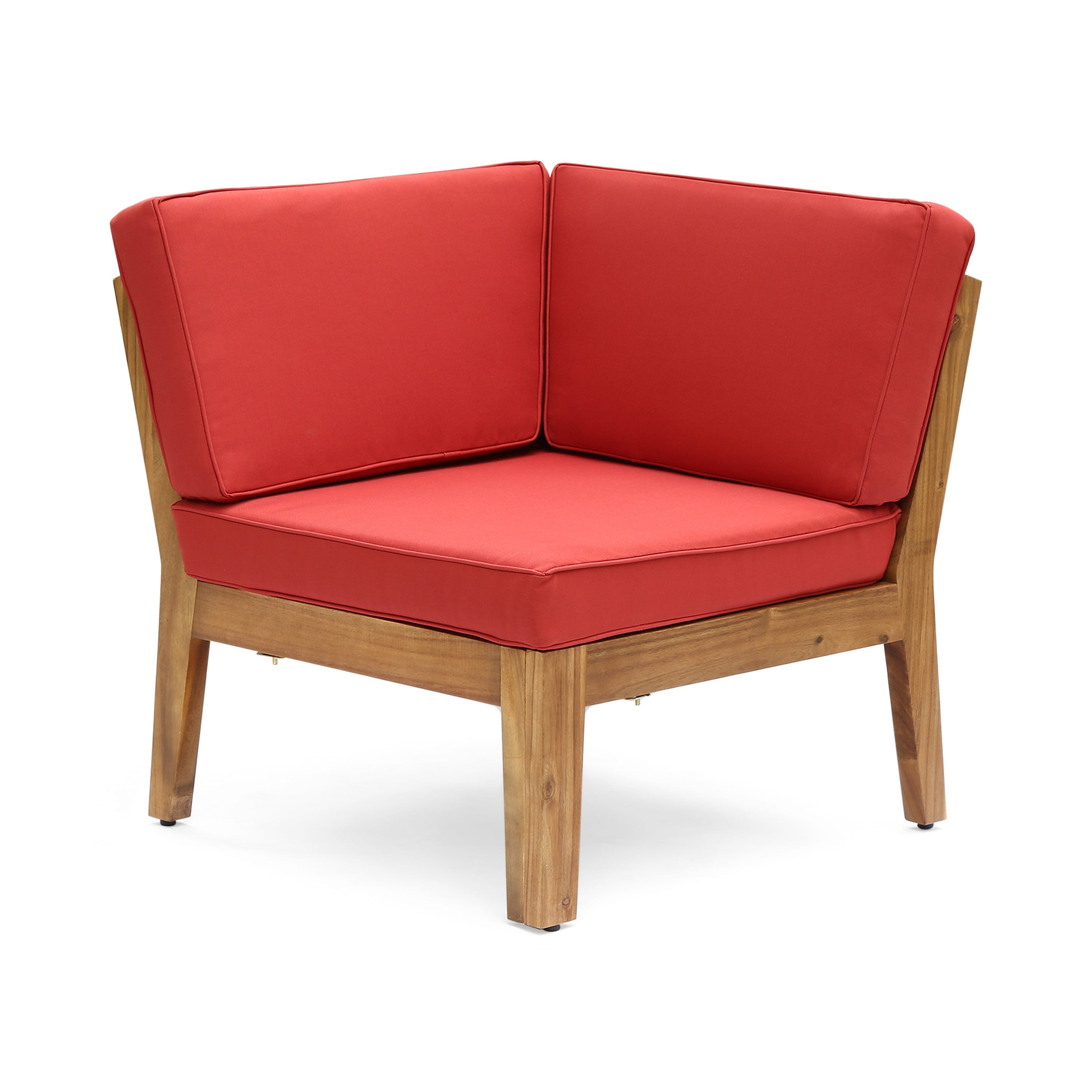 Outdoor Sectional Set Acacia Wood Teak Red Cushions 8 Seat Slatted