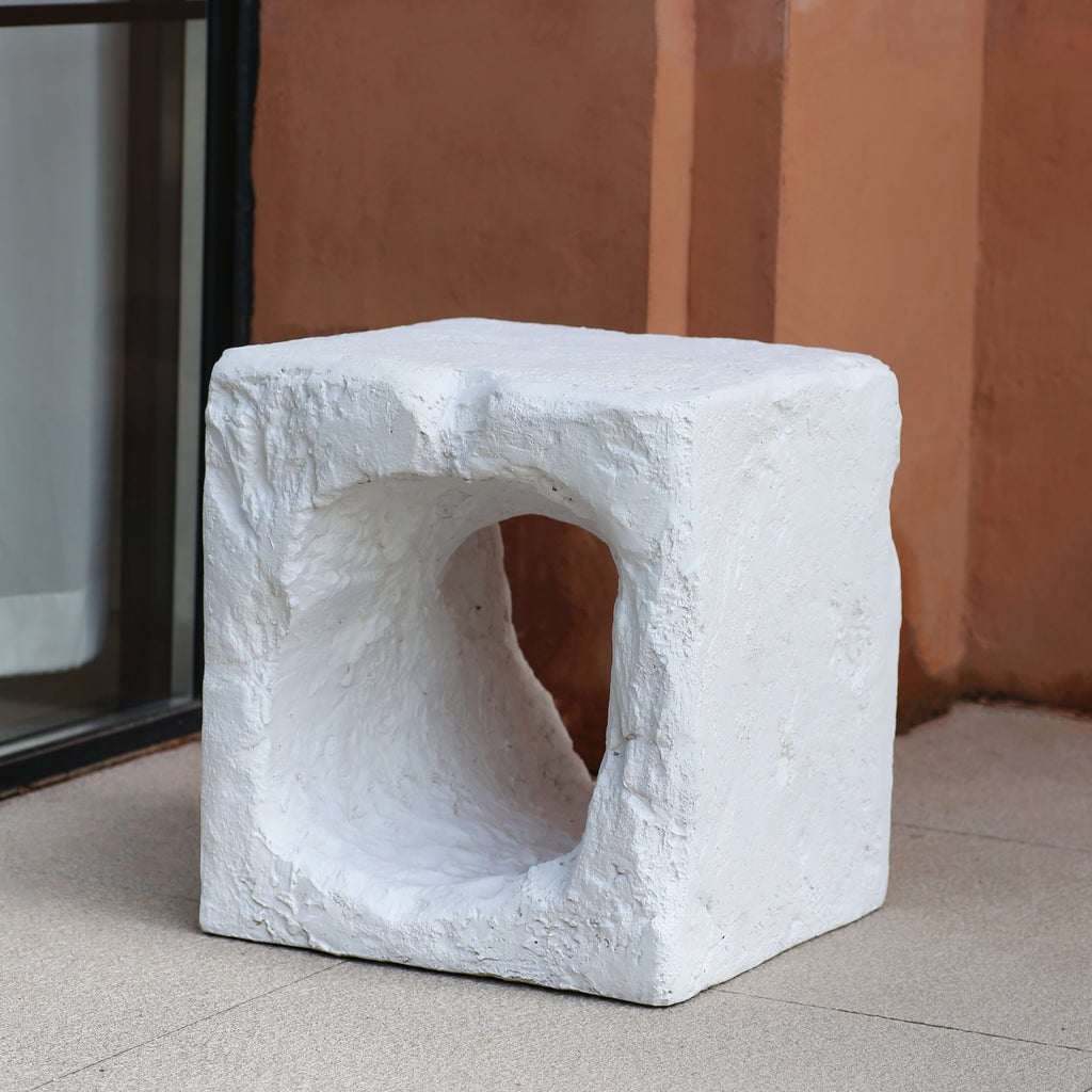 Outdoor Side Table Square MGO White Cave Texture 16.5x17.85in