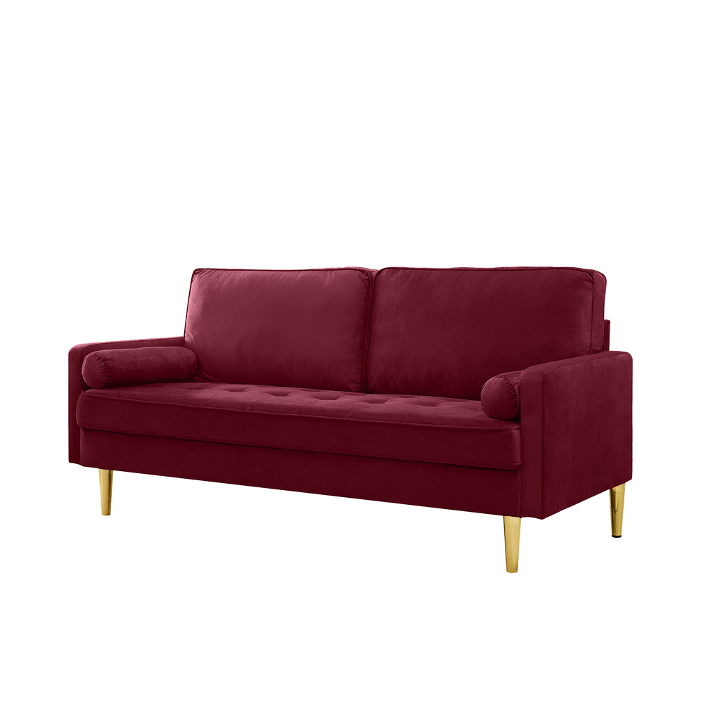Sofa Minimalist Velvet Red Gold Metal Legs 2 Seat 65 In 800 LB