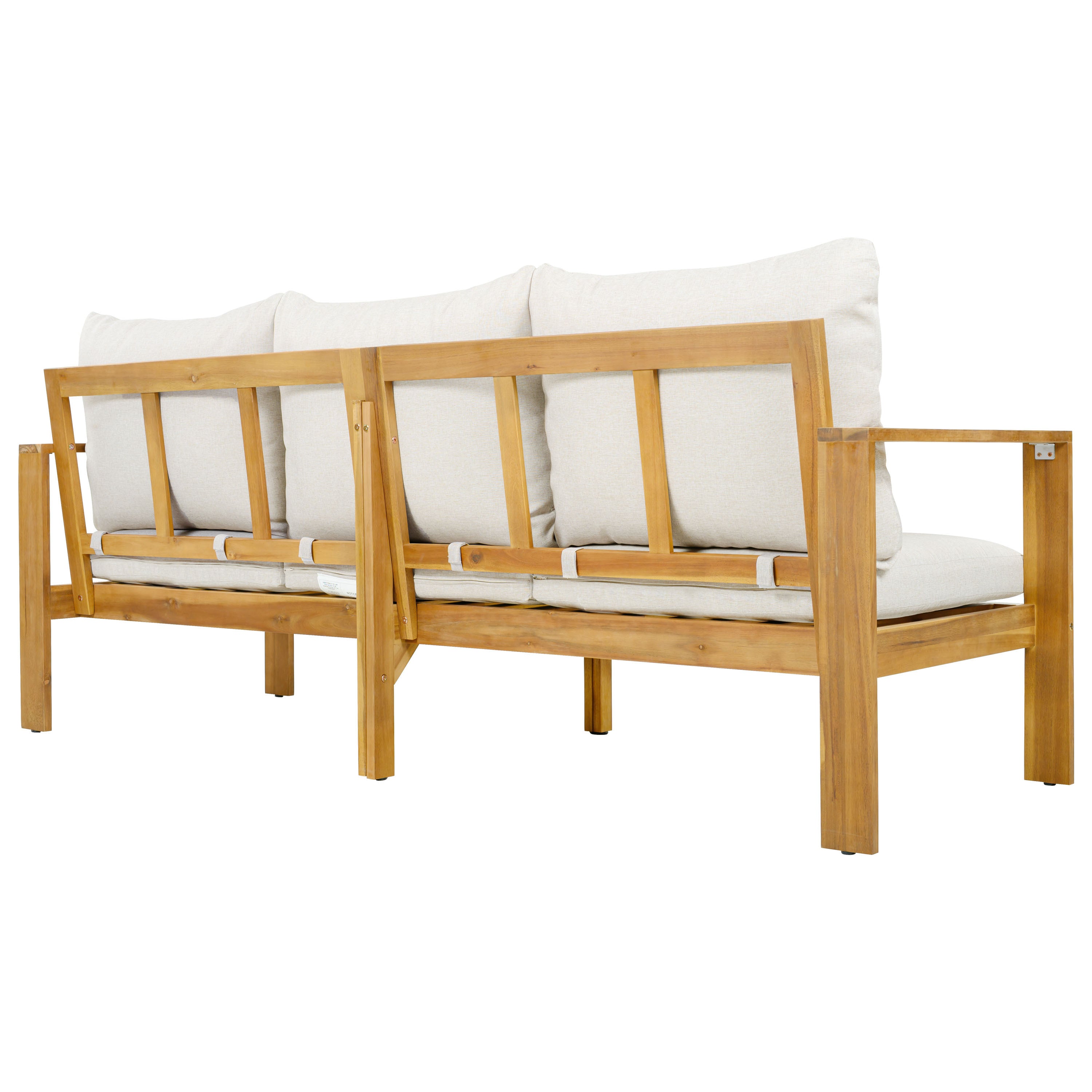 Outdoor Patio Set Acacia Wood Teak Beige Gray 3 Piece Sofa Ottoman