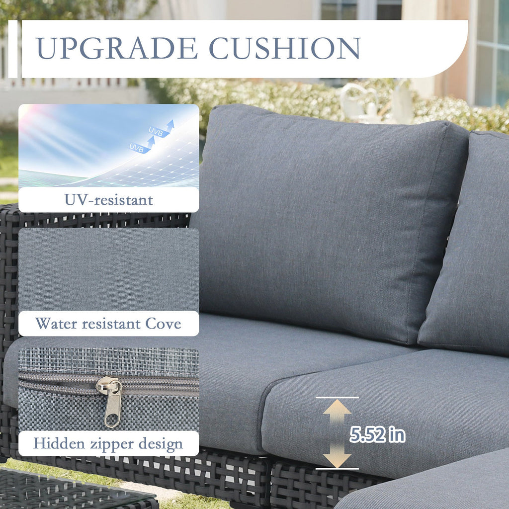Outdoor Sectional Set Aluminum Woodgrain Gray L-Shape Adjustable Feet