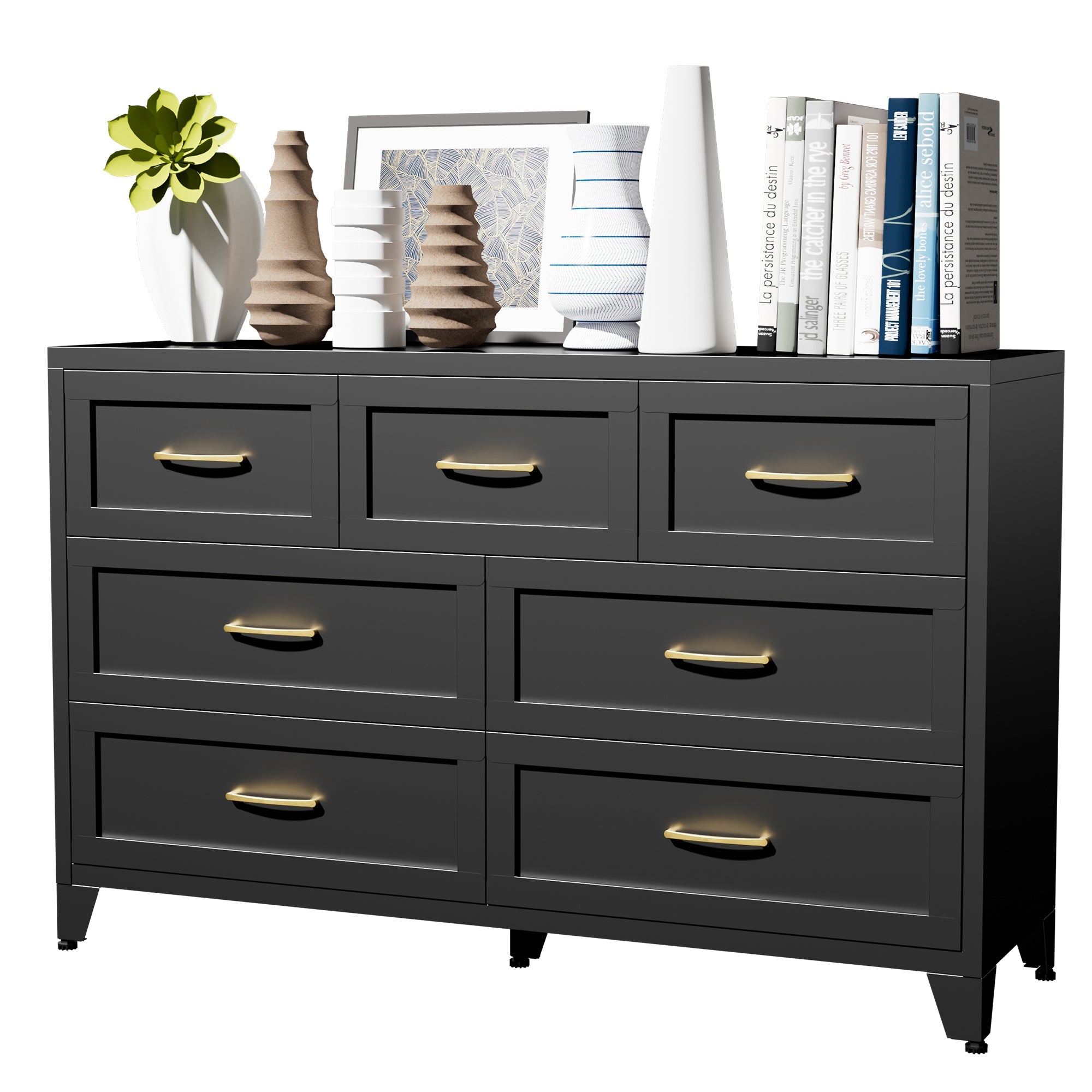 Dresser Low-Profile 7-Drawer Black Steel Smooth Glide 47.3x15.8x30.8 In