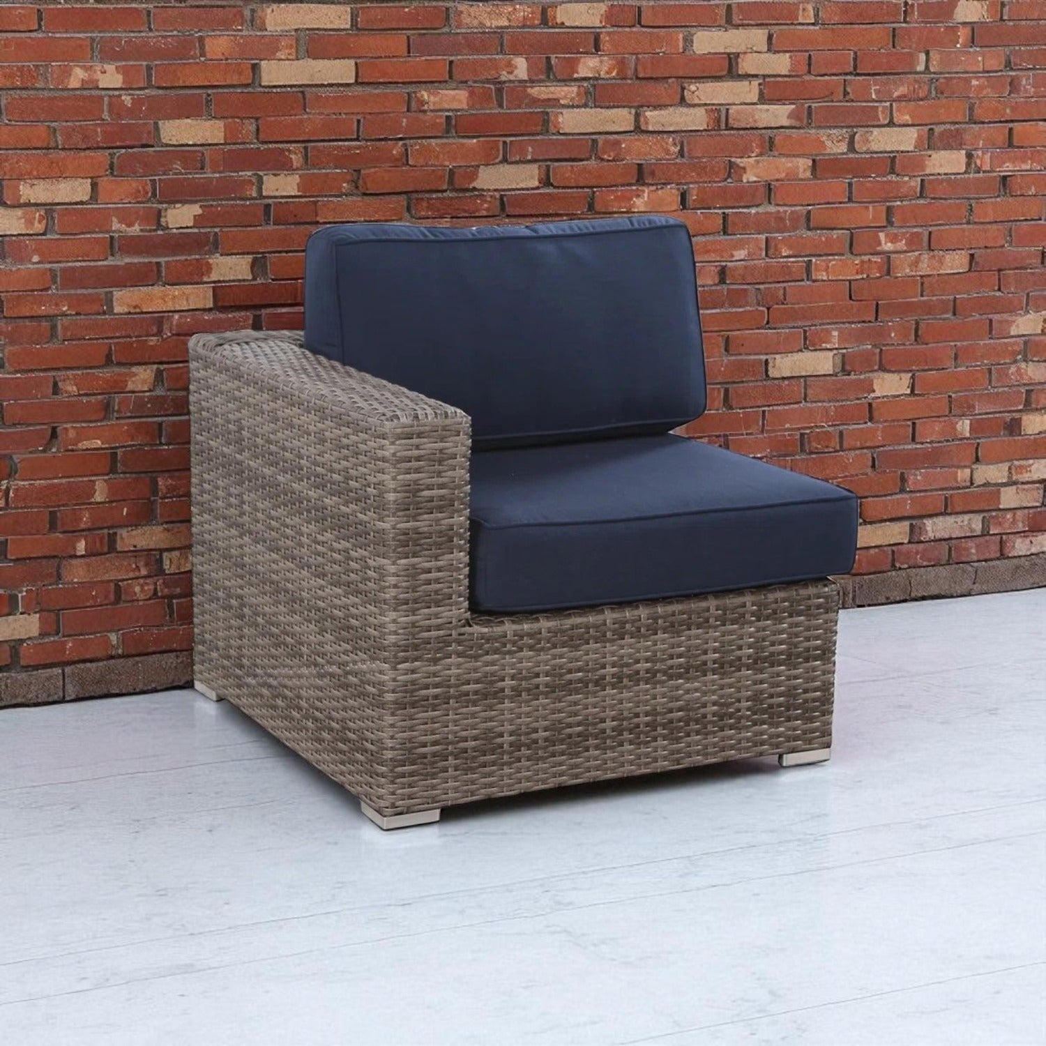 Outdoor Chair One-Arm Sectional HDPE Wicker Aluminum Navy 300 LB