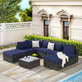 Outdoor Sectional Set PE Rattan Steel Dark Blue 8 Piece Seats 8 380 LB