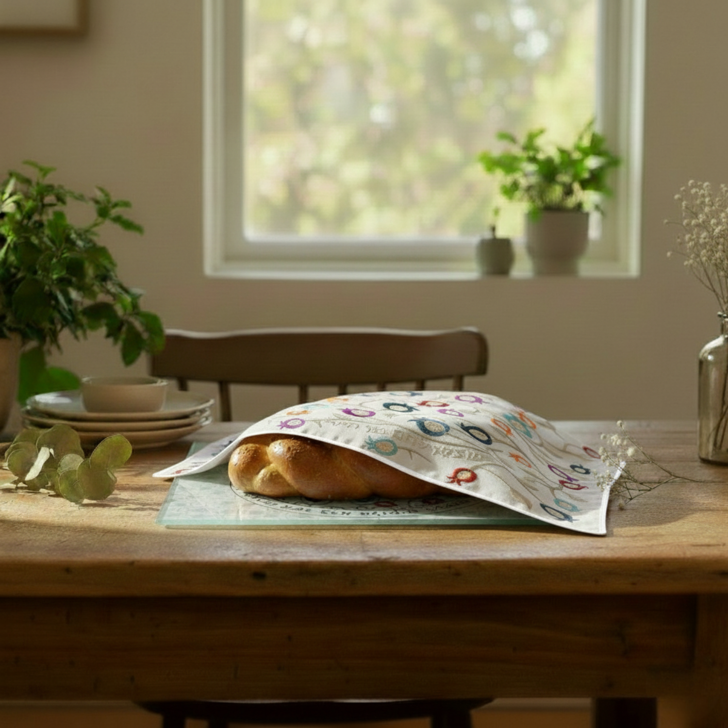 Glass Challah Tray with Pomegranate Design – Pomegranate Chic Series