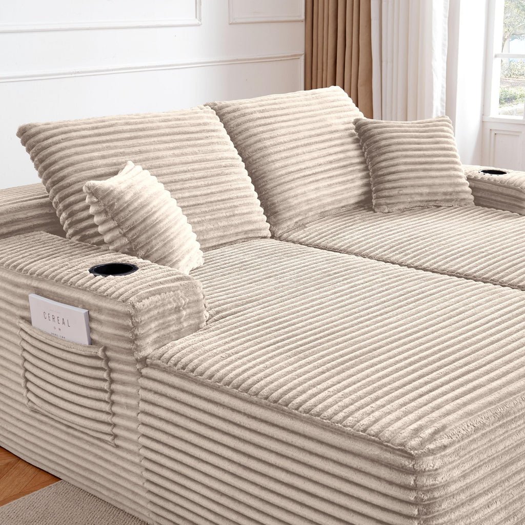 Sectional Sofa L-Shape Plush Beige 69" Double Chaise