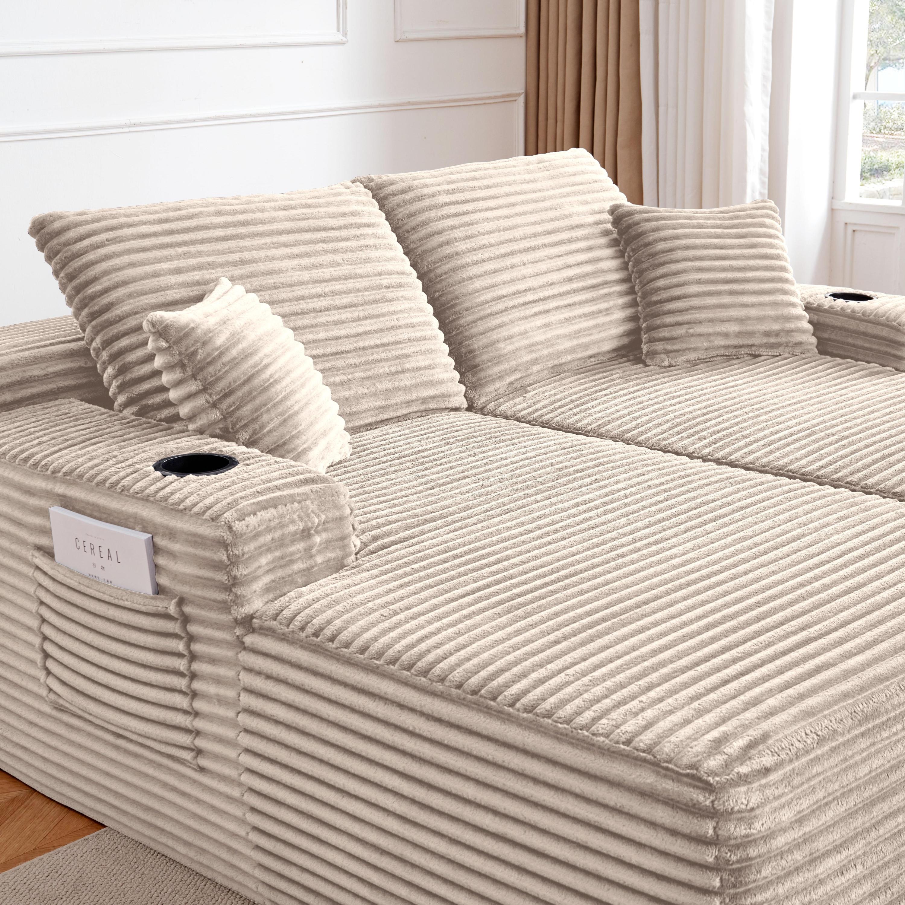 Sectional Sofa L-Shape Plush Beige 69" Double Chaise