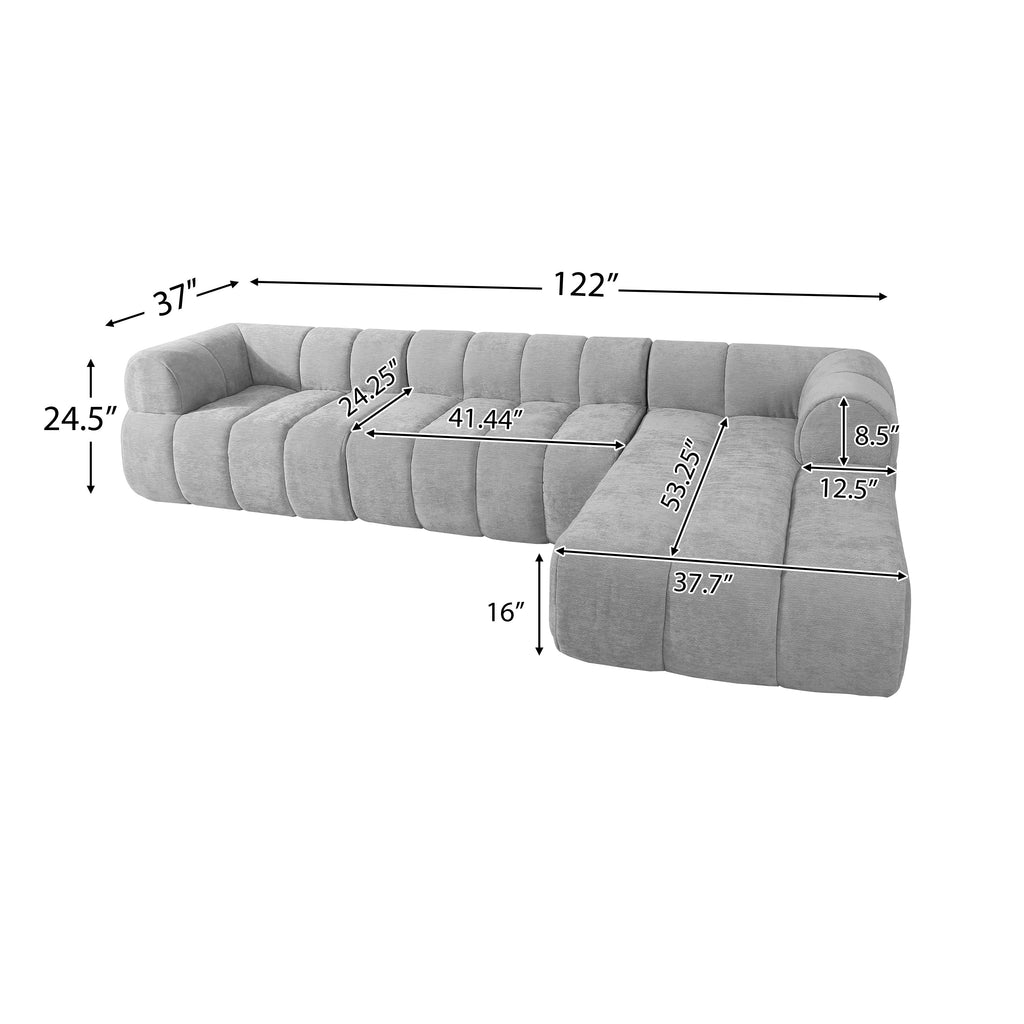 Sectional Sofa L-Shape Polyester Gray 4 Seat 122 In Chaise No Assembly