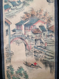 Jiangnan Landscape Chinese Four-Panel Splendid Hanging Scroll Posters on Xuan Paper