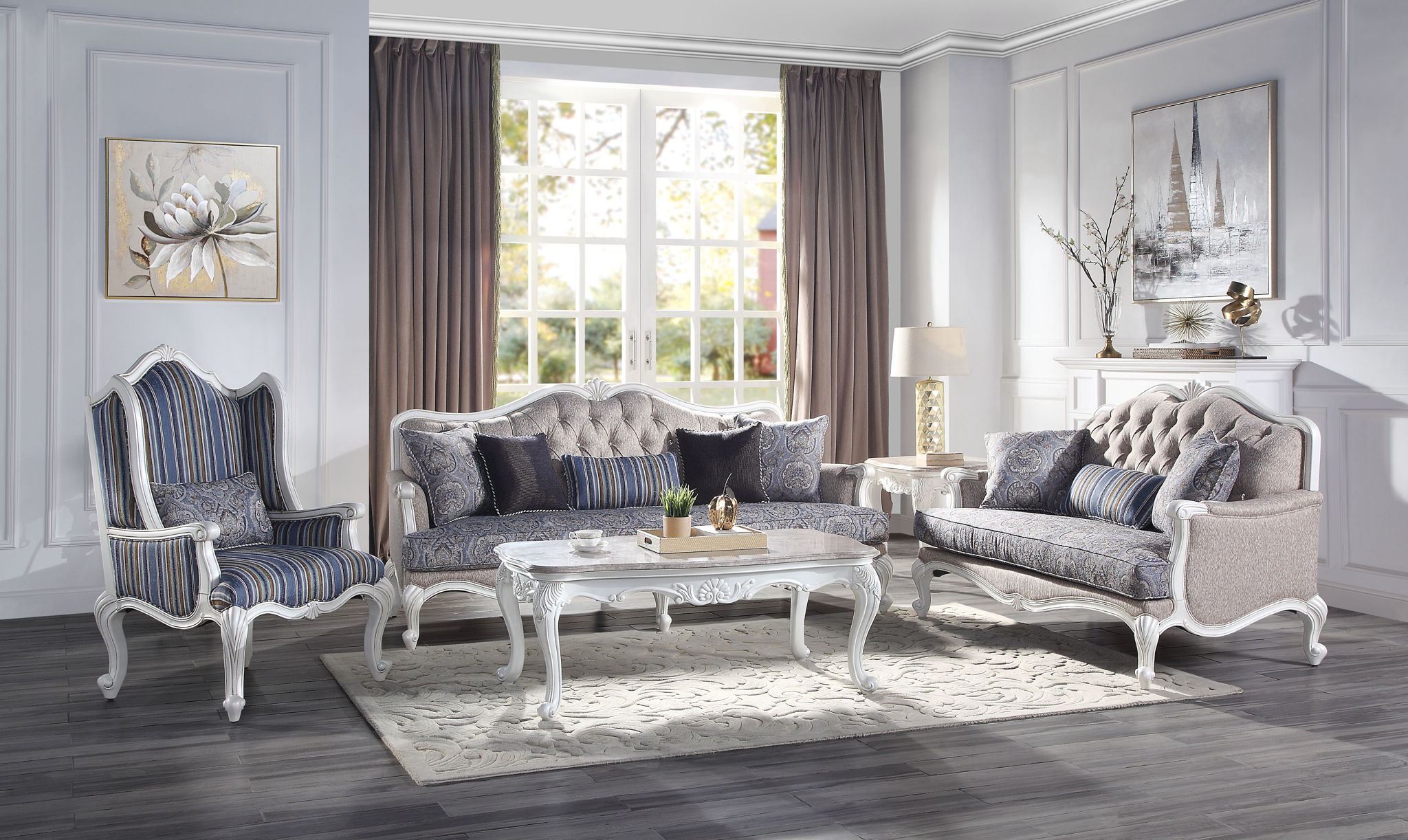 Ciddrenar - Loveseat With 3 Pillows - Fabric & White