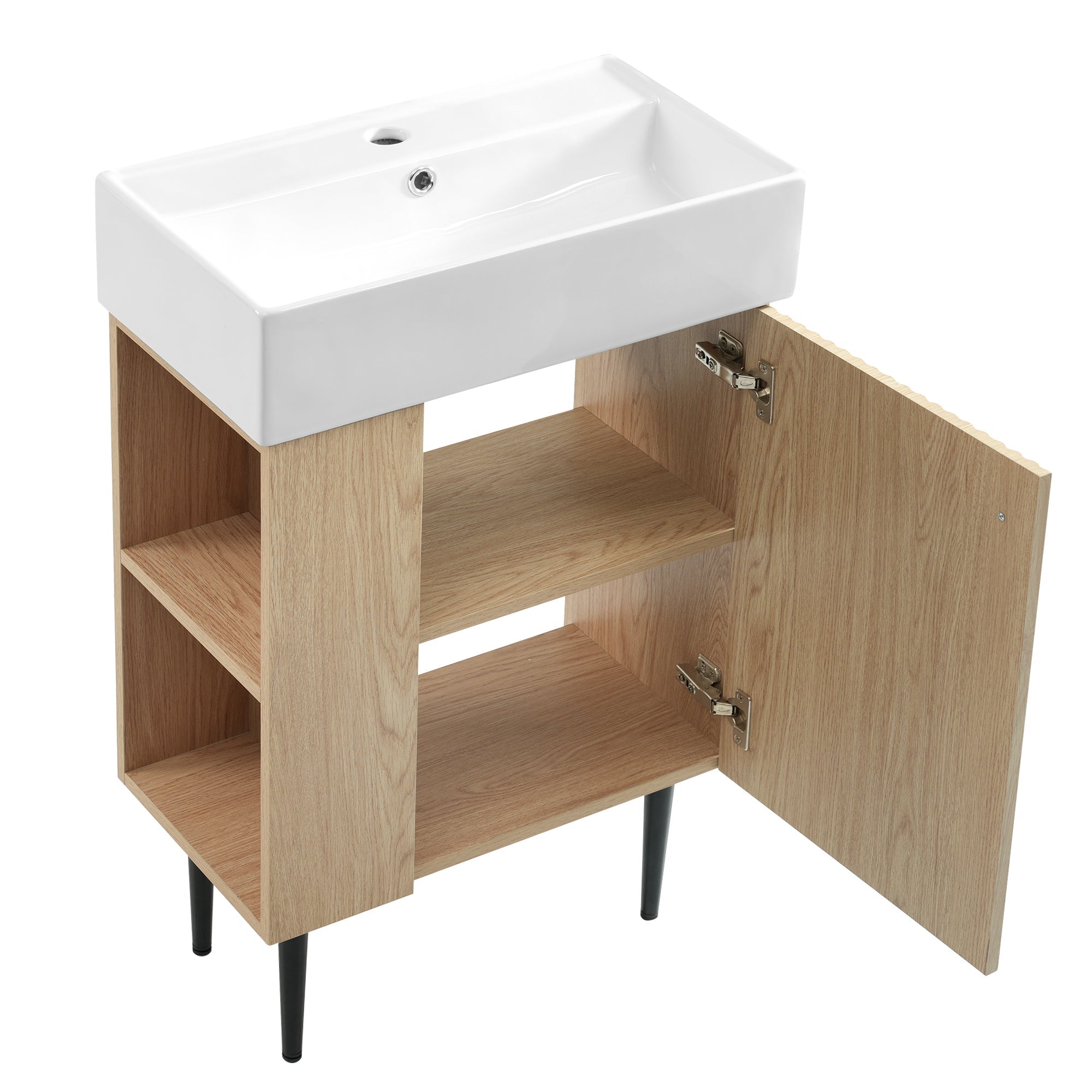 Modern Wood Bathroom Vanity with Ceramic Sink, Left Side Storage, 21.6' W x 1...