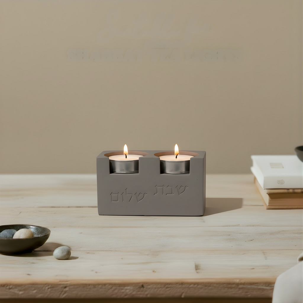Set of Candle Holders for Shabbat with an elegant concrete tray - Urban Shabbat Series