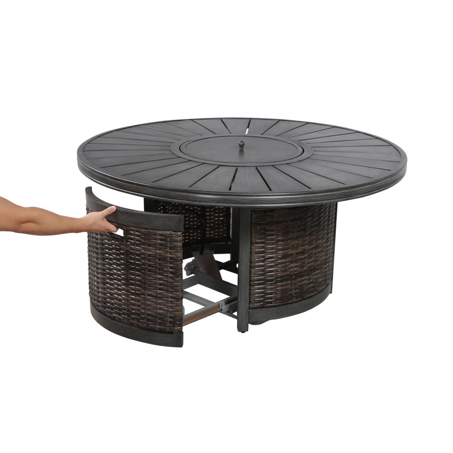 All Weather 4 Person Patio Sofa Set With Fire Pit And Side Table Rustproof - Brown