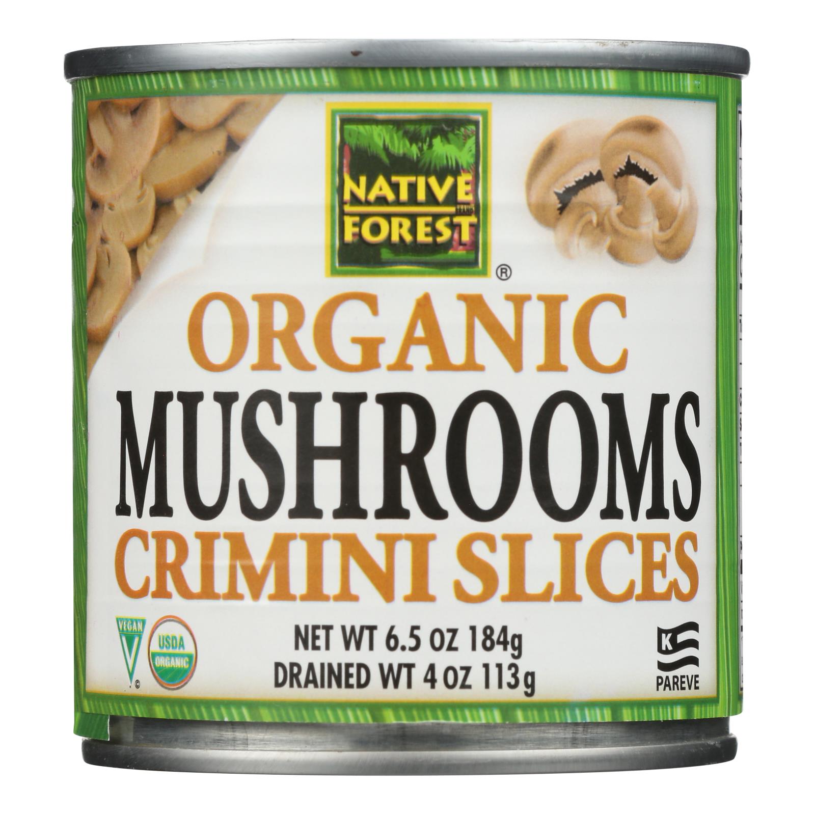 Native Forest Organic Sliced Crimini Mushrooms, 4 oz Cans (Case of 12) - Gluten-Free, Vegan Canned Mushrooms for Soup, Salad, or Pizza