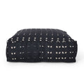 Dalm - Fabric Square Pouf Ottoman With Polystyrene Beads Filling - Dark Blue / White