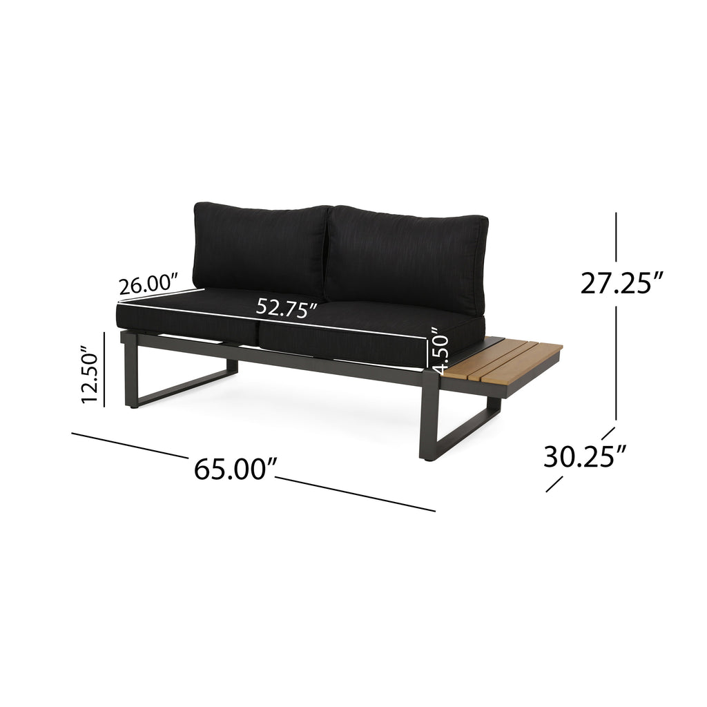 Outdoor Sectional Set Aluminum Acacia Wood Dark Gray 5 Piece Seats 5