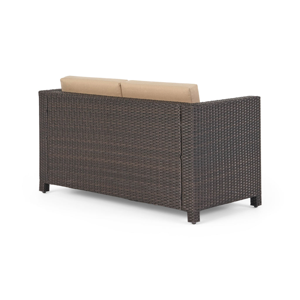 Outdoor Patio Set PE Rattan Dark Brown 4 Piece Loveseat Chairs Coffee Table