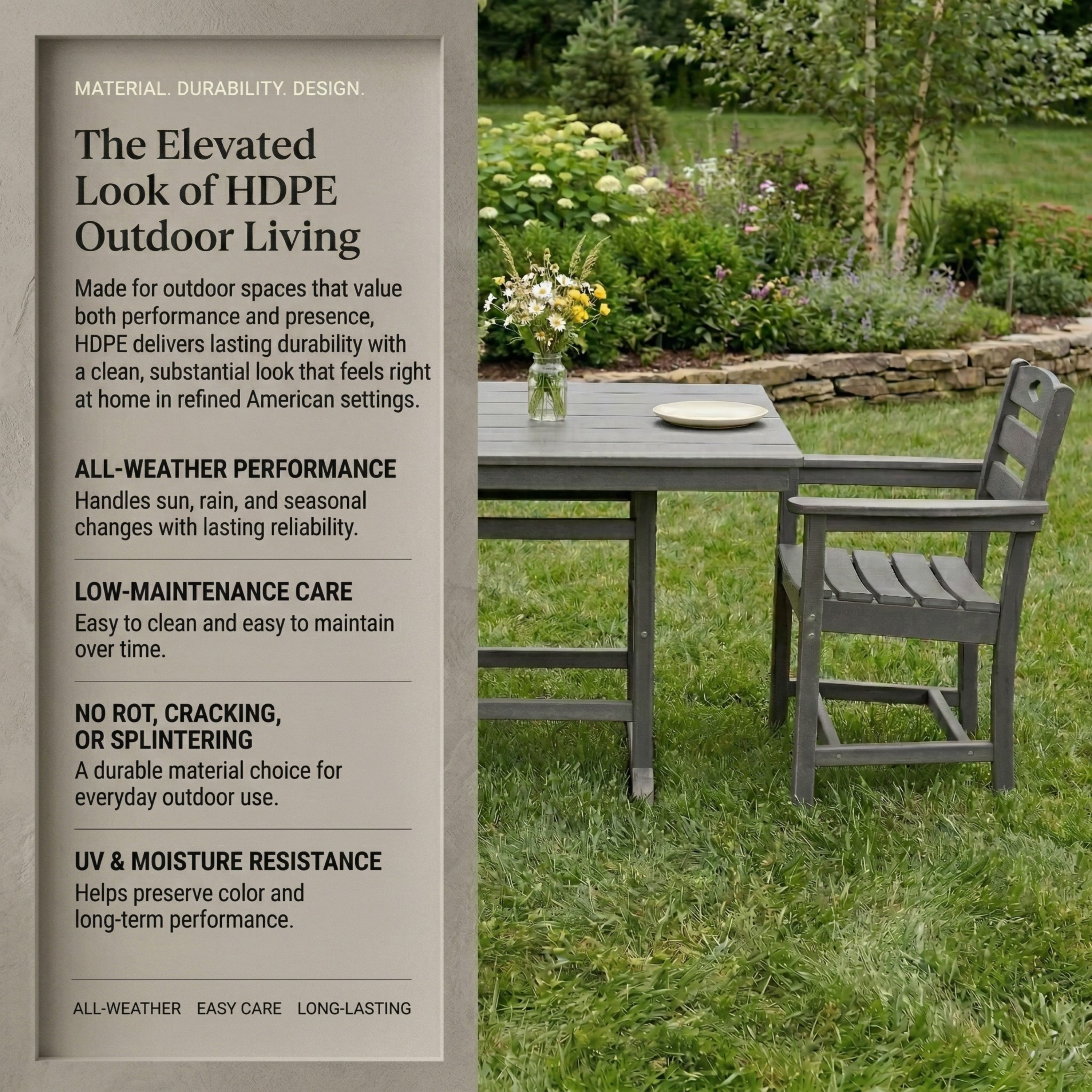 Outdoor Patio Set HDPE Gray 3 Piece Square Table 2 Armchairs Seats 2