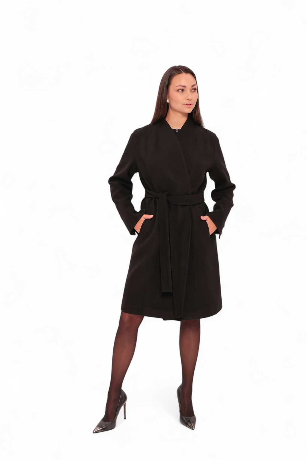 Opéra Midi Cashmere Blend Overcoat in Black