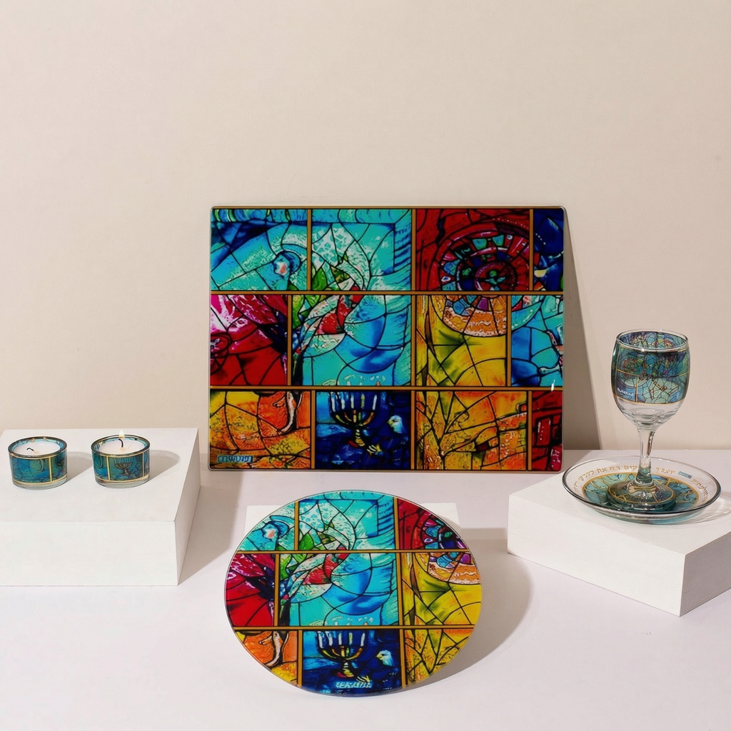 Modern Artistic Shabbat Kiddush Cup Set – Chagall Glass Series