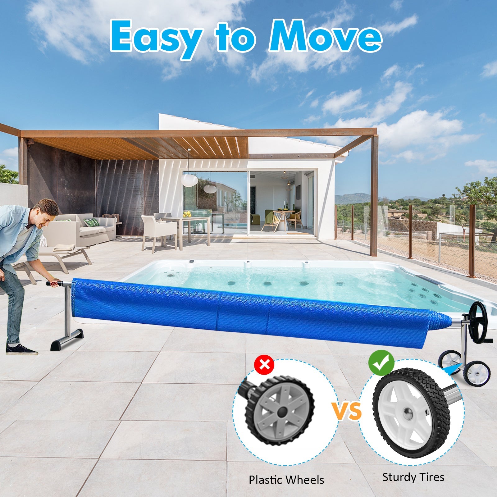 22 Ft Pool Cover Reel Set Aluminum In-ground Swimming Solar Cover Reel