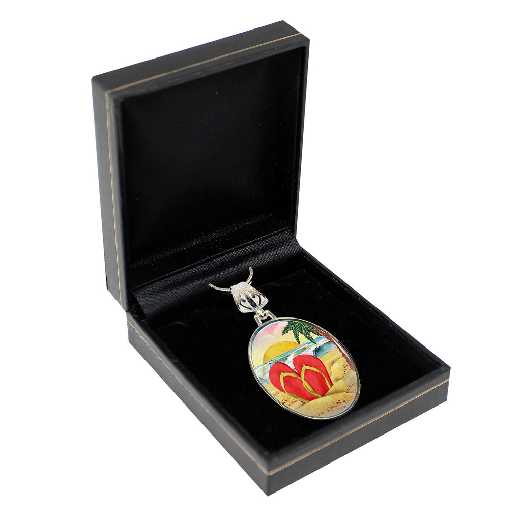 Flip Flops Silver-Plated Mother of Pearl Jewelry Pendant Necklace - 44055