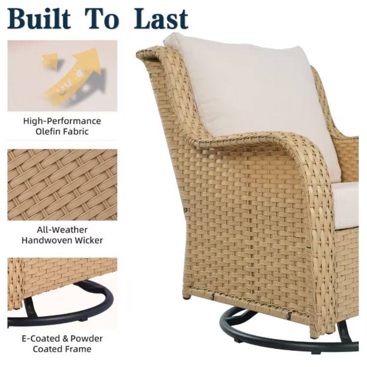 6 Piece Outdoor Patio Rattan Sofa Set Yellow Beige