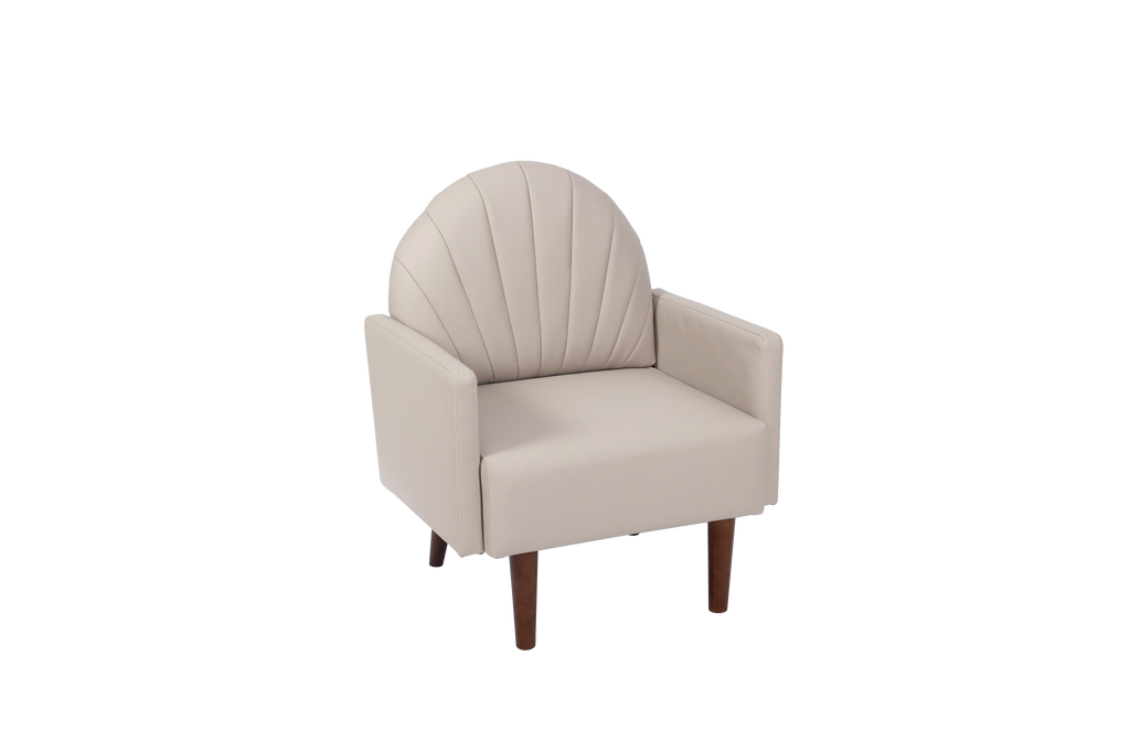 Accent Chair Shell-Shape PU Leather Khaki Solid Wood Legs Easy Assembly