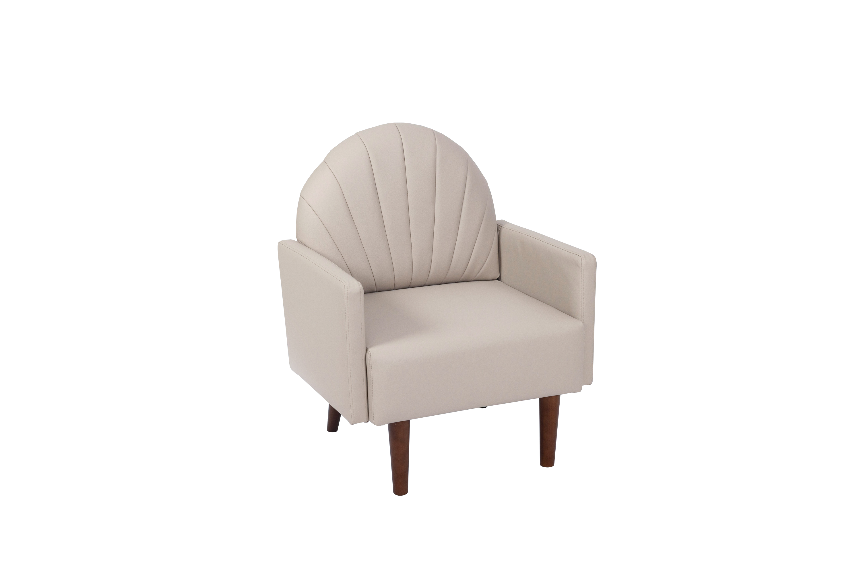 Accent Chair Shell-Shape PU Leather Khaki Solid Wood Legs Easy Assembly