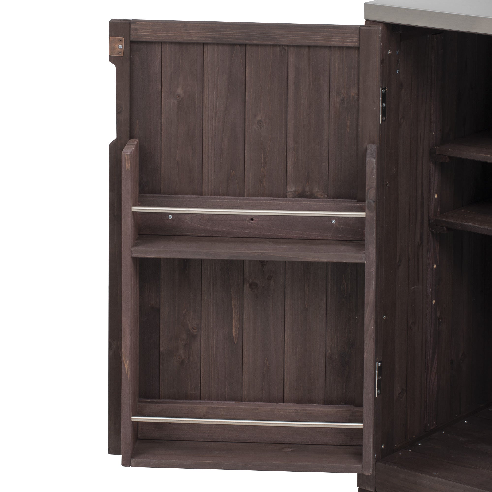 Outdoor Kitchen Island Grill Cart Fir Wood Stainless Steel 66.5
