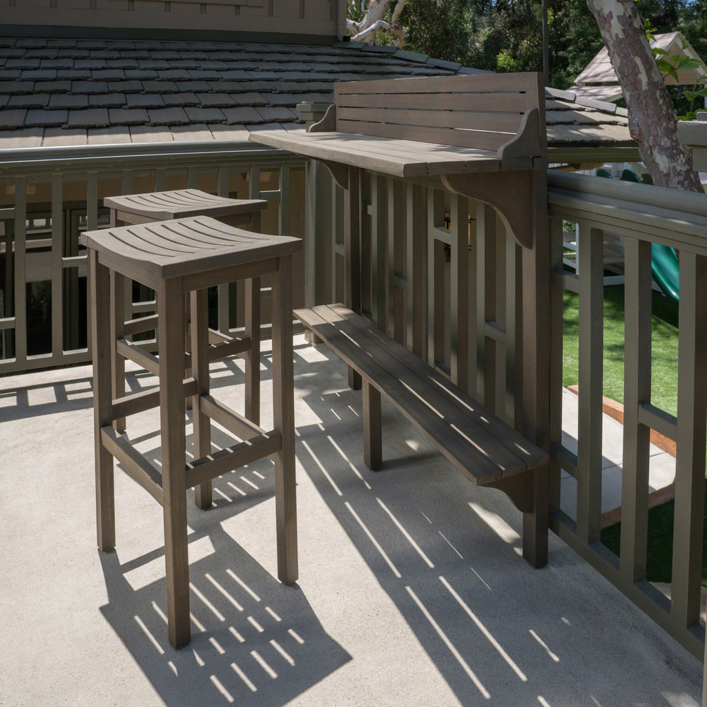 Outdoor Balcony Bar Set Acacia Wood Gray 3 Piece Table 2 Stools Seats 2
