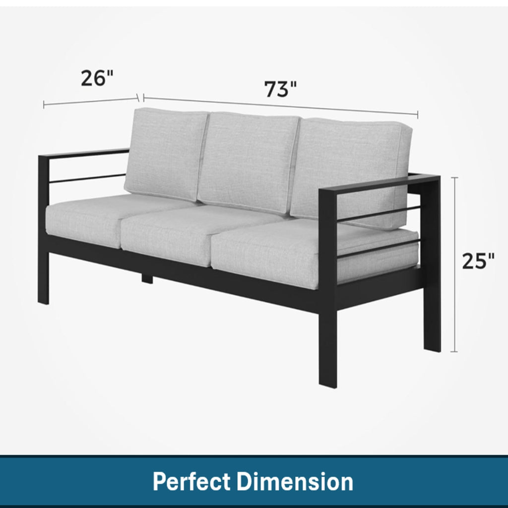 3 Piece Outdoor Patio Set Aluminum Black Gray Cushions