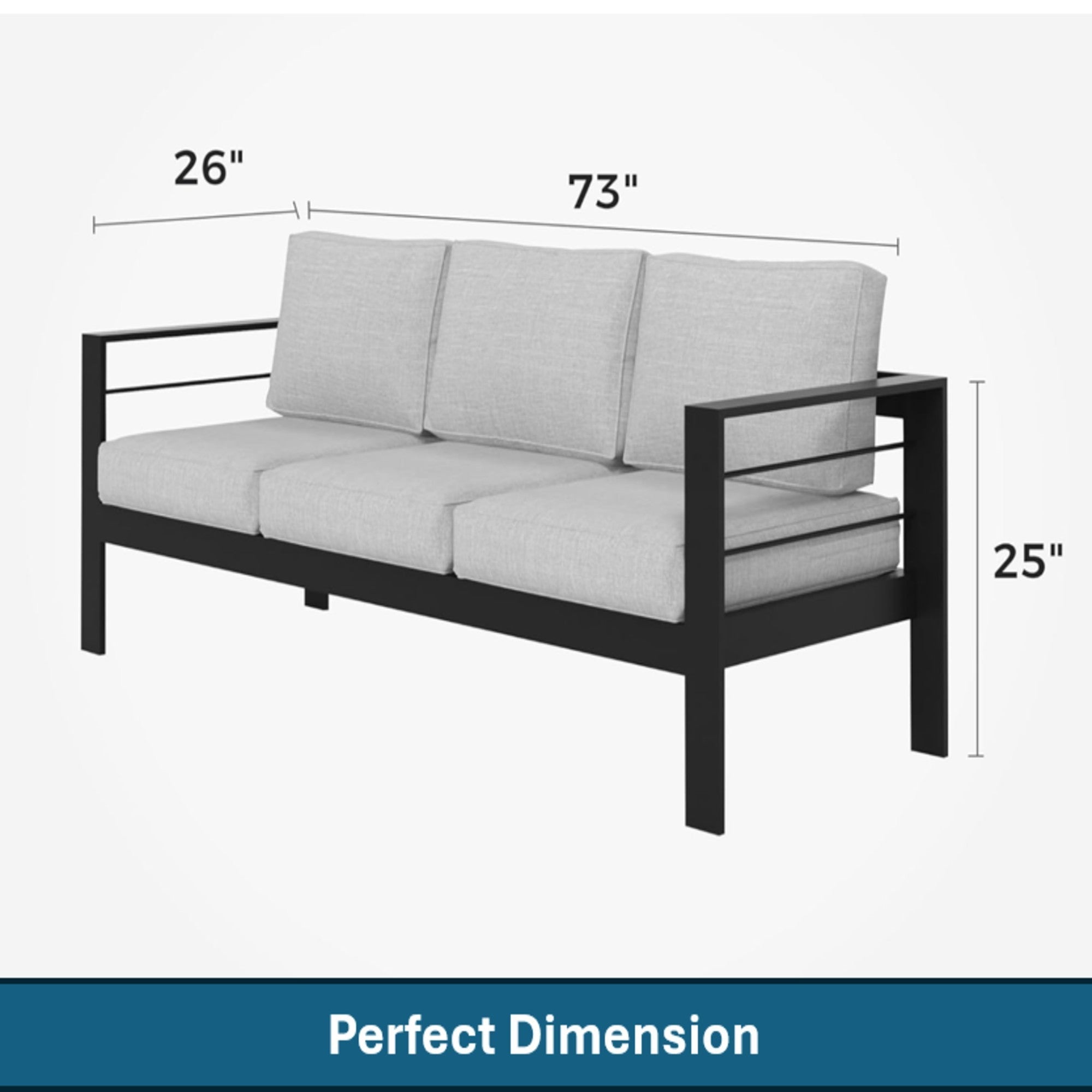 3 Piece Outdoor Patio Set Aluminum Black Gray Cushions
