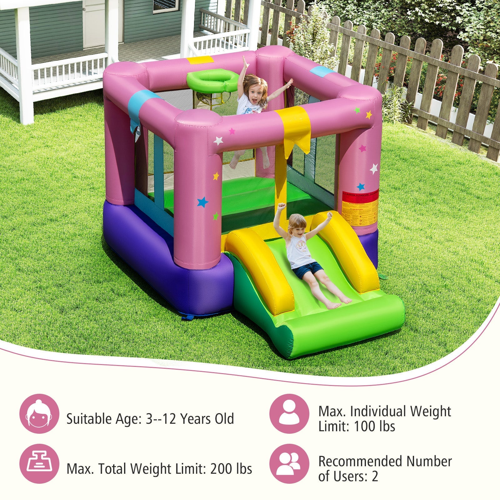 Inflatable Bounce House with 480W Blower and Carrying Bag for Party