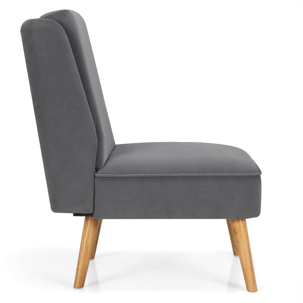 Velvet Accent Armless Side Chair with Rubber Wood Legs for Bedroom