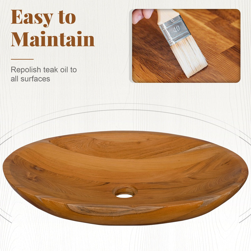 23.5 Inch x 16 Inch Teak Wood Washbasin with Drainage Hole