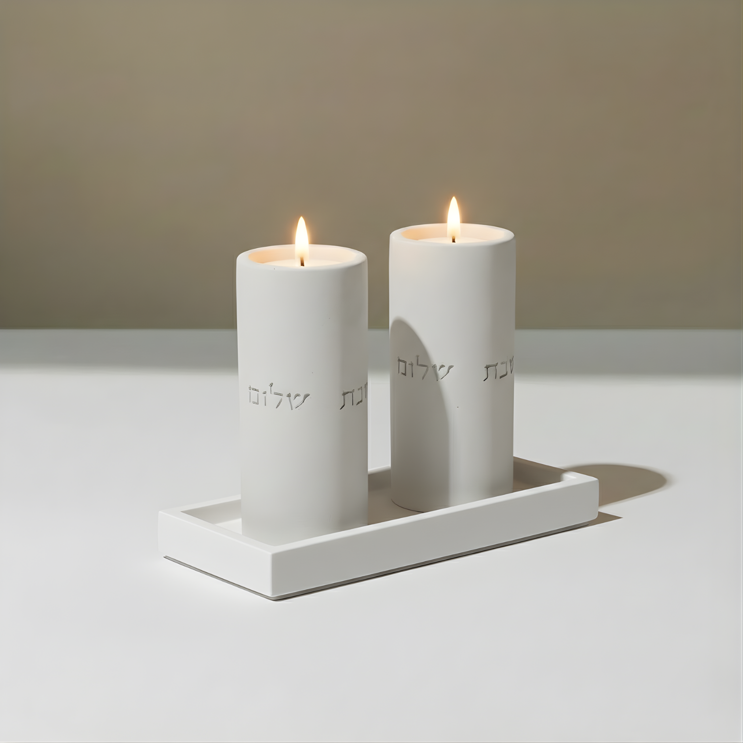 Set of candlesticks for Shabbat with a designed concrete tray - Stone Glow Series