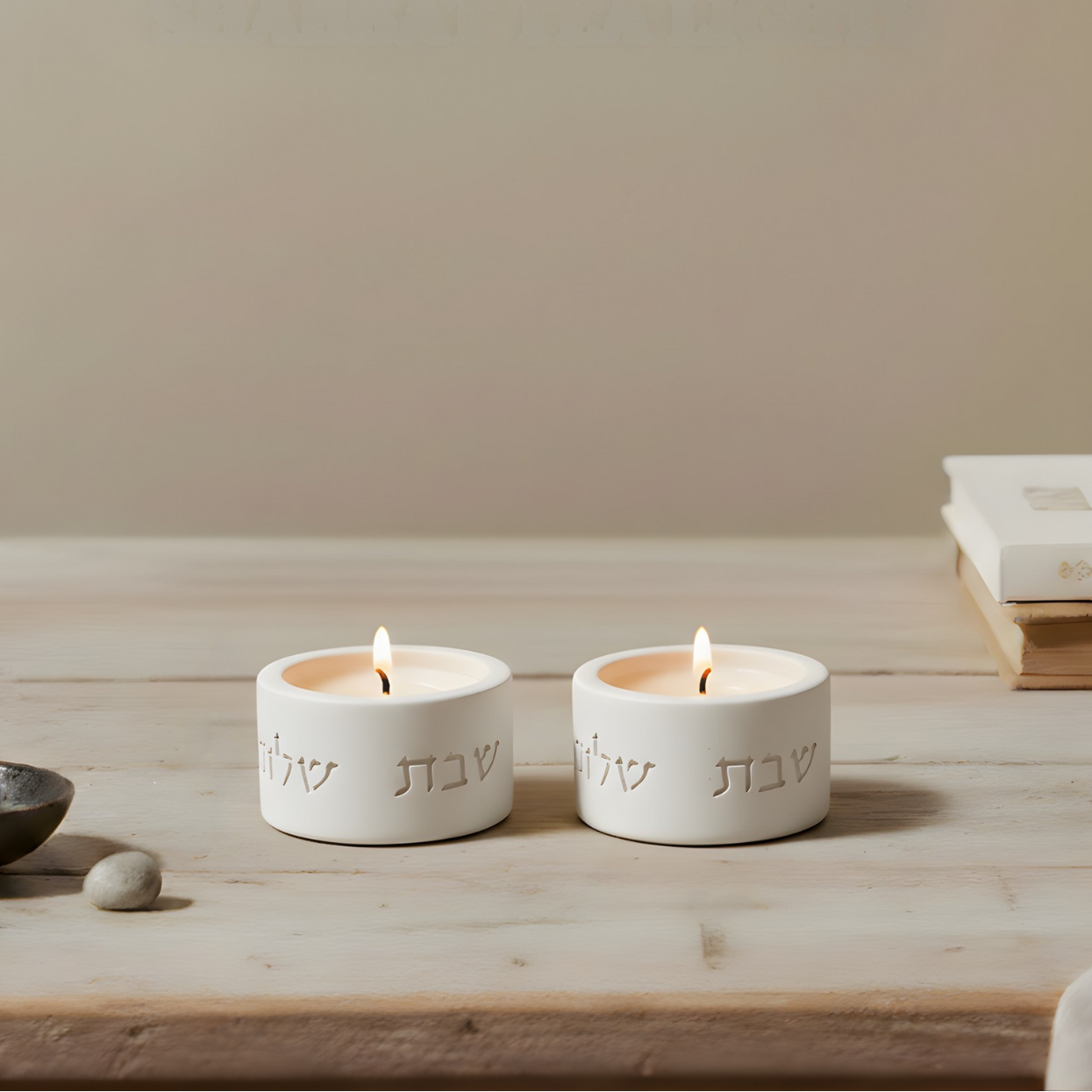 Shabbat Candle Holders Set with Concrete Tray – Pure Line Series