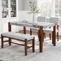 4-Piece Dining Set, 1 Marble-Look Table with 2 Upholstered Chairs and 1 Bench