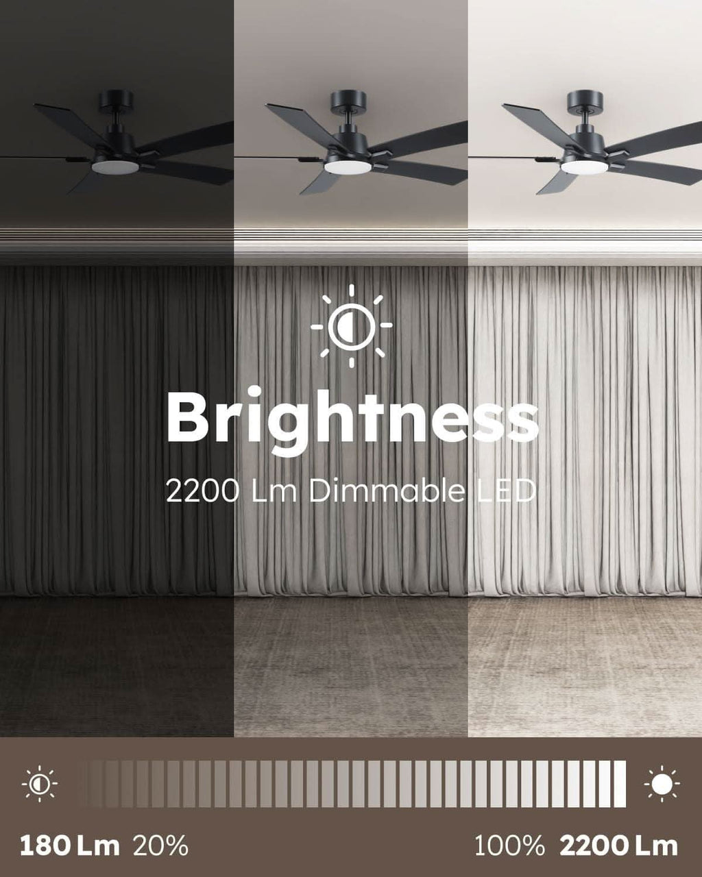 52 Inch Ceiling Fan With Lights Remote Black 5 Blade
