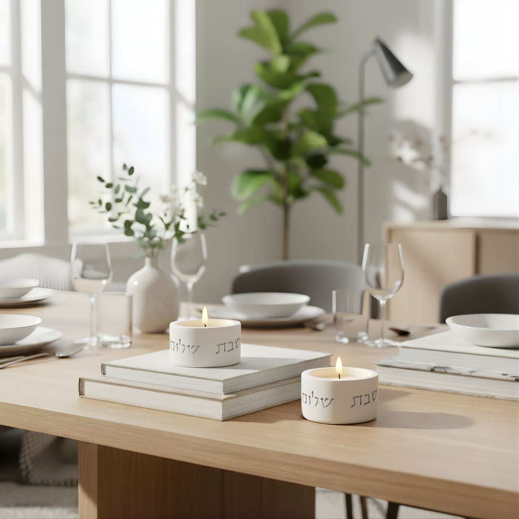 Concrete Shabbat Candle Set & Blessing – Pure Line Series