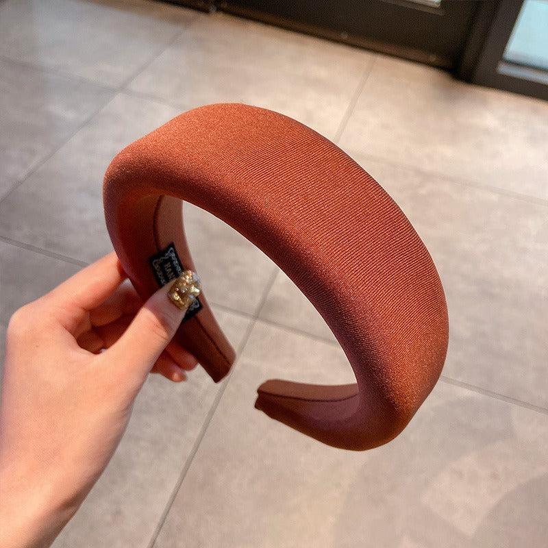 Candy colored thick sponge hair hoop for women's solid color wide edged and minimalist headband