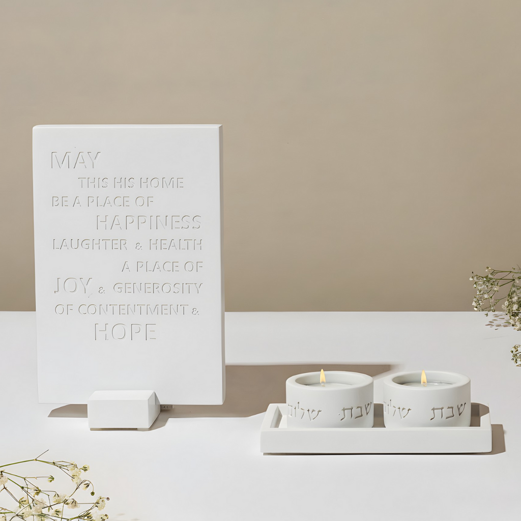 Concrete Shabbat Candle Set & Blessing – Pure Line Series