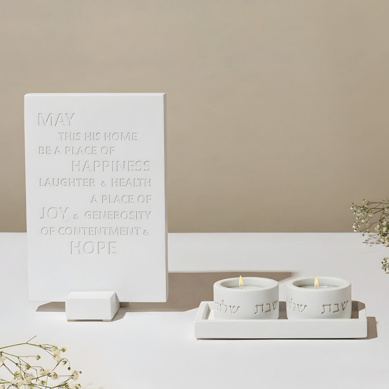 Concrete Shabbat Candle Set & Blessing – Pure Line Series